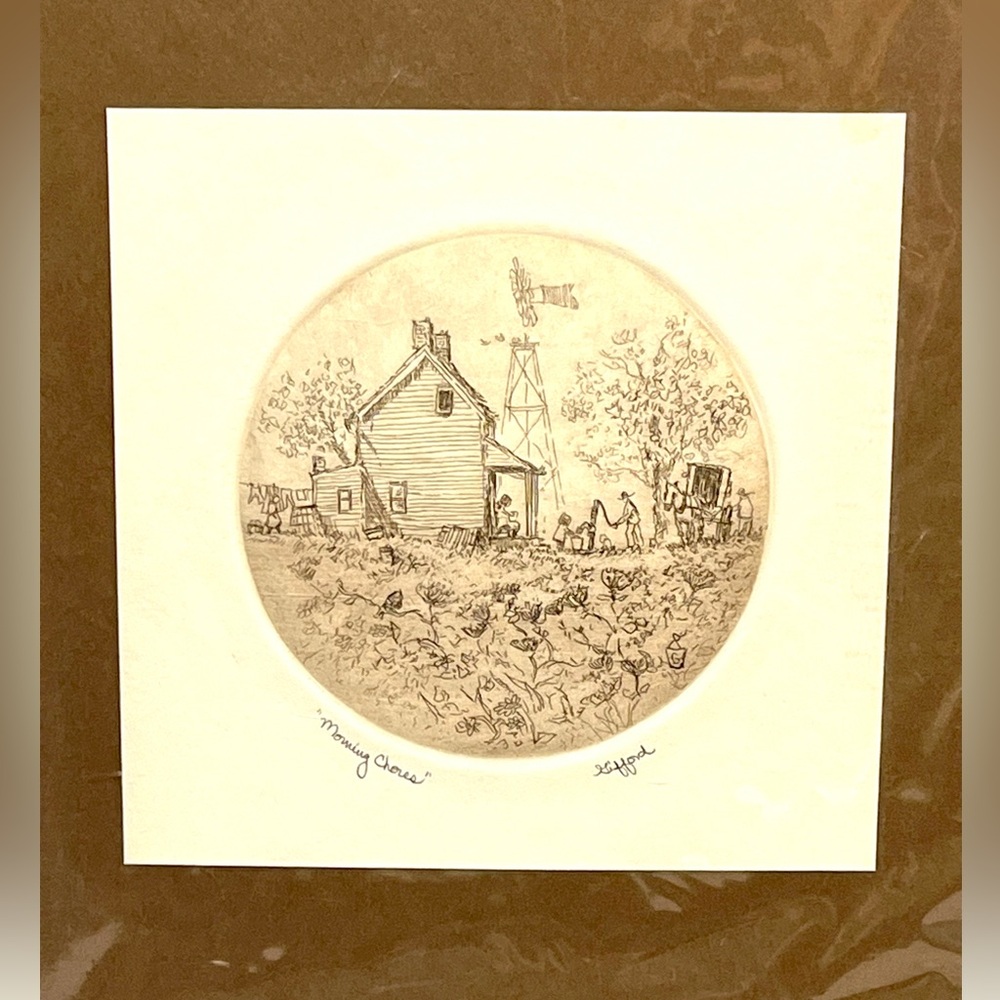 Rare Vintage Etching Press  1970’s Print By Acclaimed Artist Ed Gifford